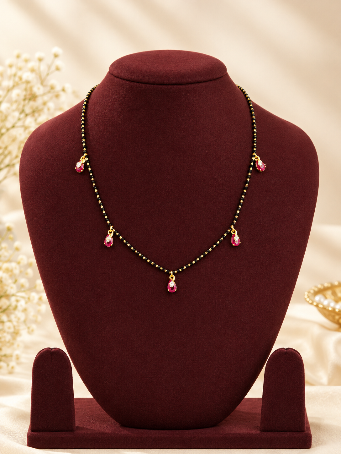 Ruby Dewdrop Black Bead Mangalsutra