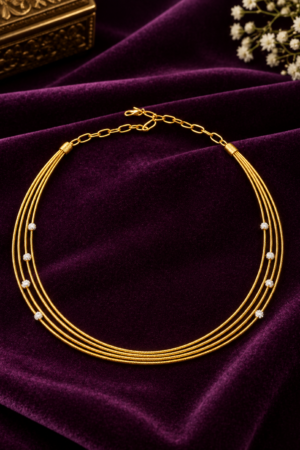 Elegant Gold-Polished Italian Kanti Necklace with Silver Beads