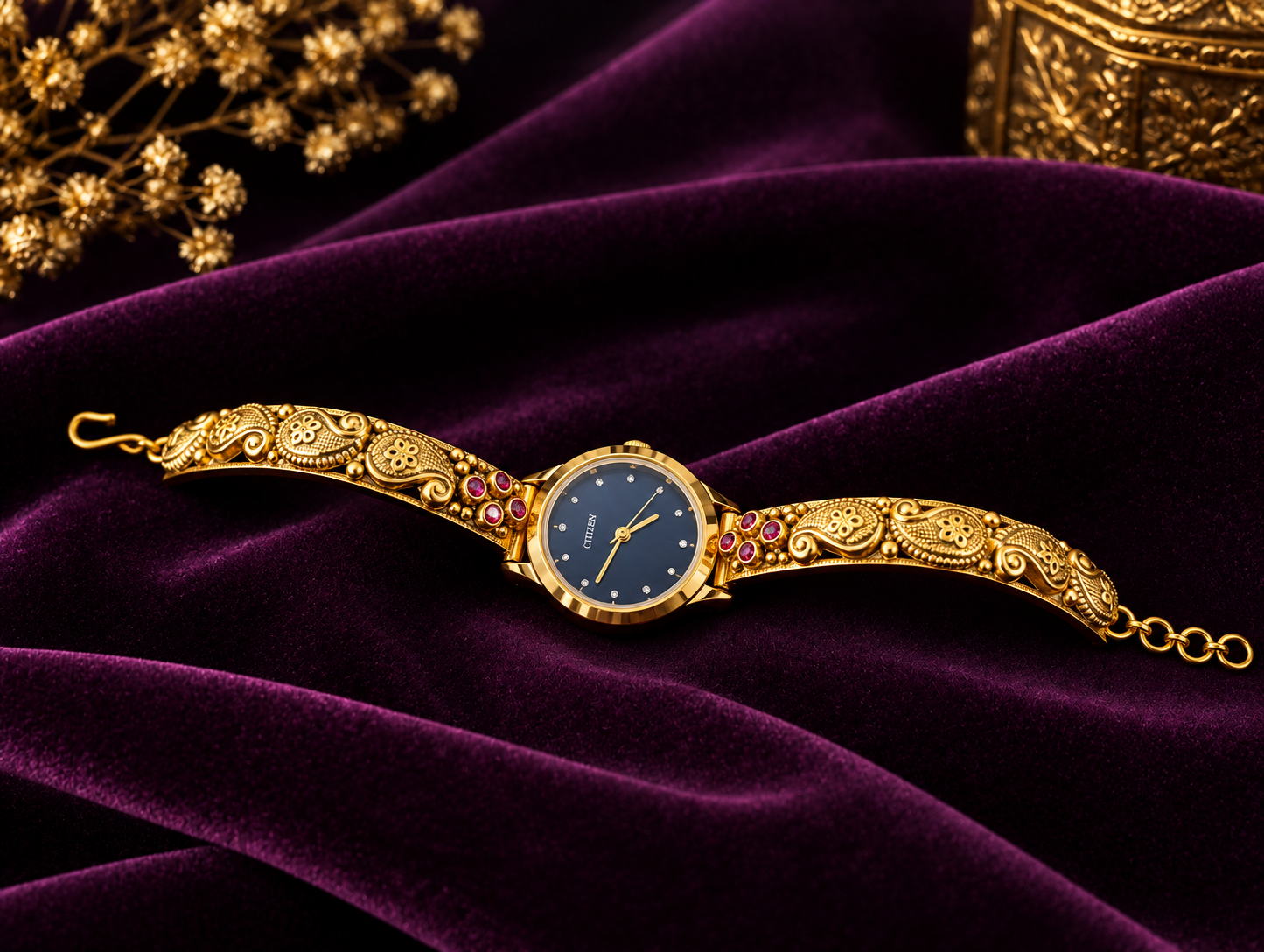 Royal Paisley Ruby Antique Gold Watch