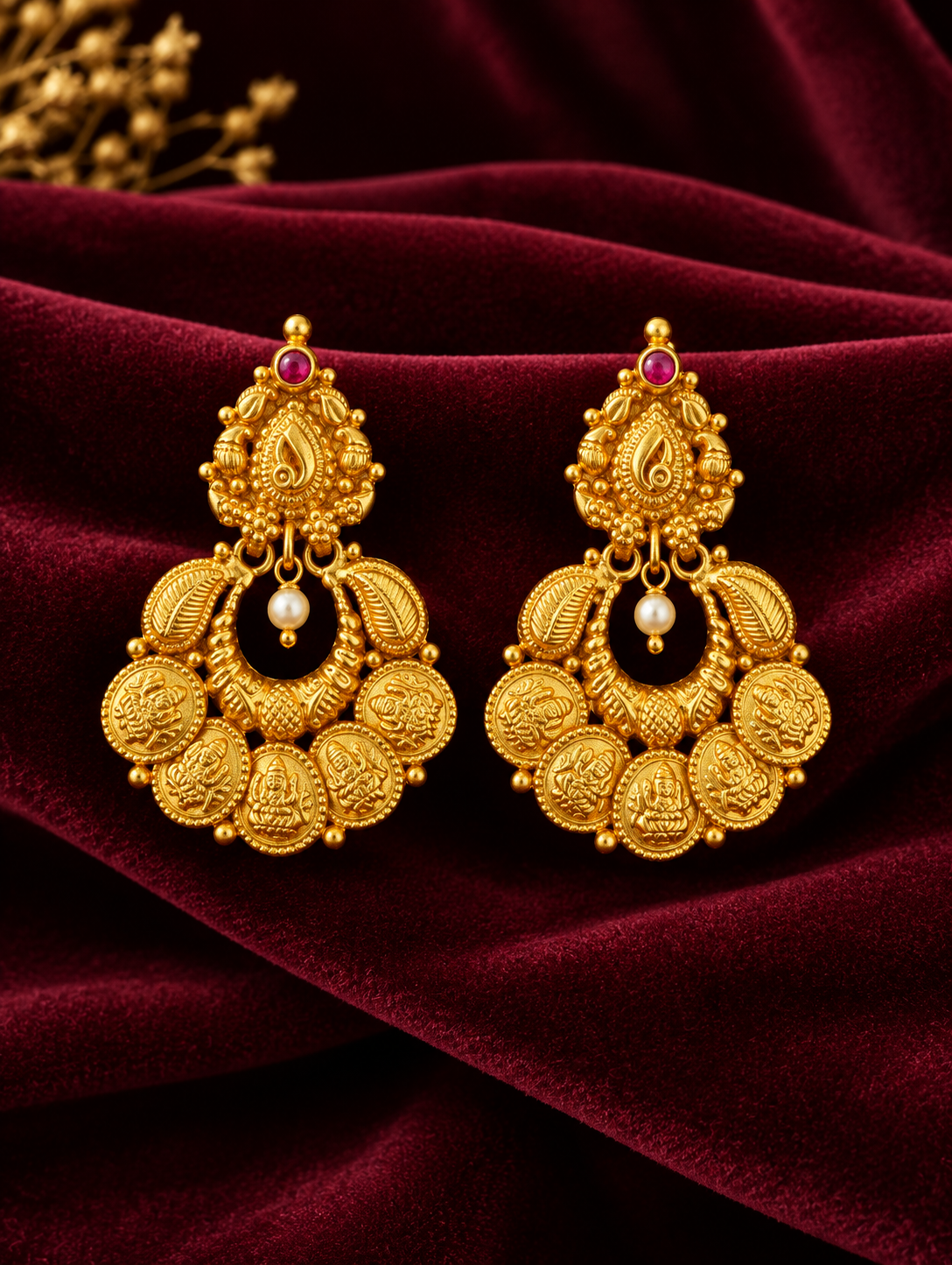 Lakshmi Kasu Pearl Chandbali Earrings