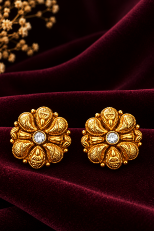 Antique Gold Paisley Blossom Stud Earrings