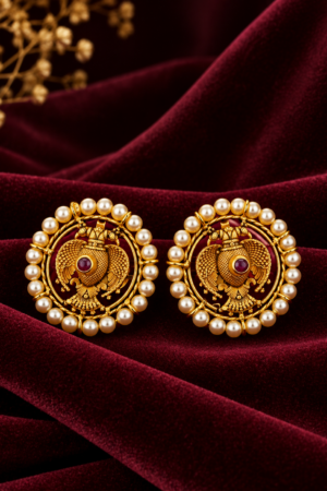 Royal Pearl Peacock Temple Stud Earrings