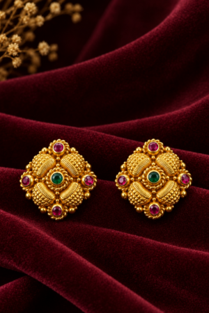 Regal Ruby Emerald Floral Stud Earrings