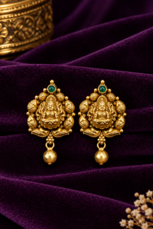 Divine Lakshmi Lotus Antique Gold Earrings
