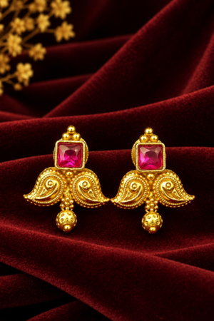 Royal Ruby Paisley Antique Gold Earrings