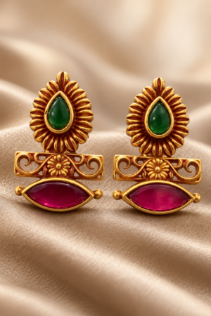 Heritage Ruby-Emerald Temple Earrings