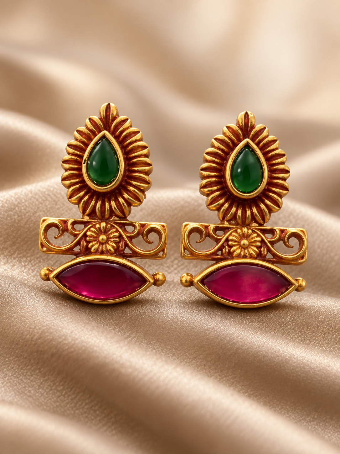 Heritage Ruby-Emerald Temple Earrings