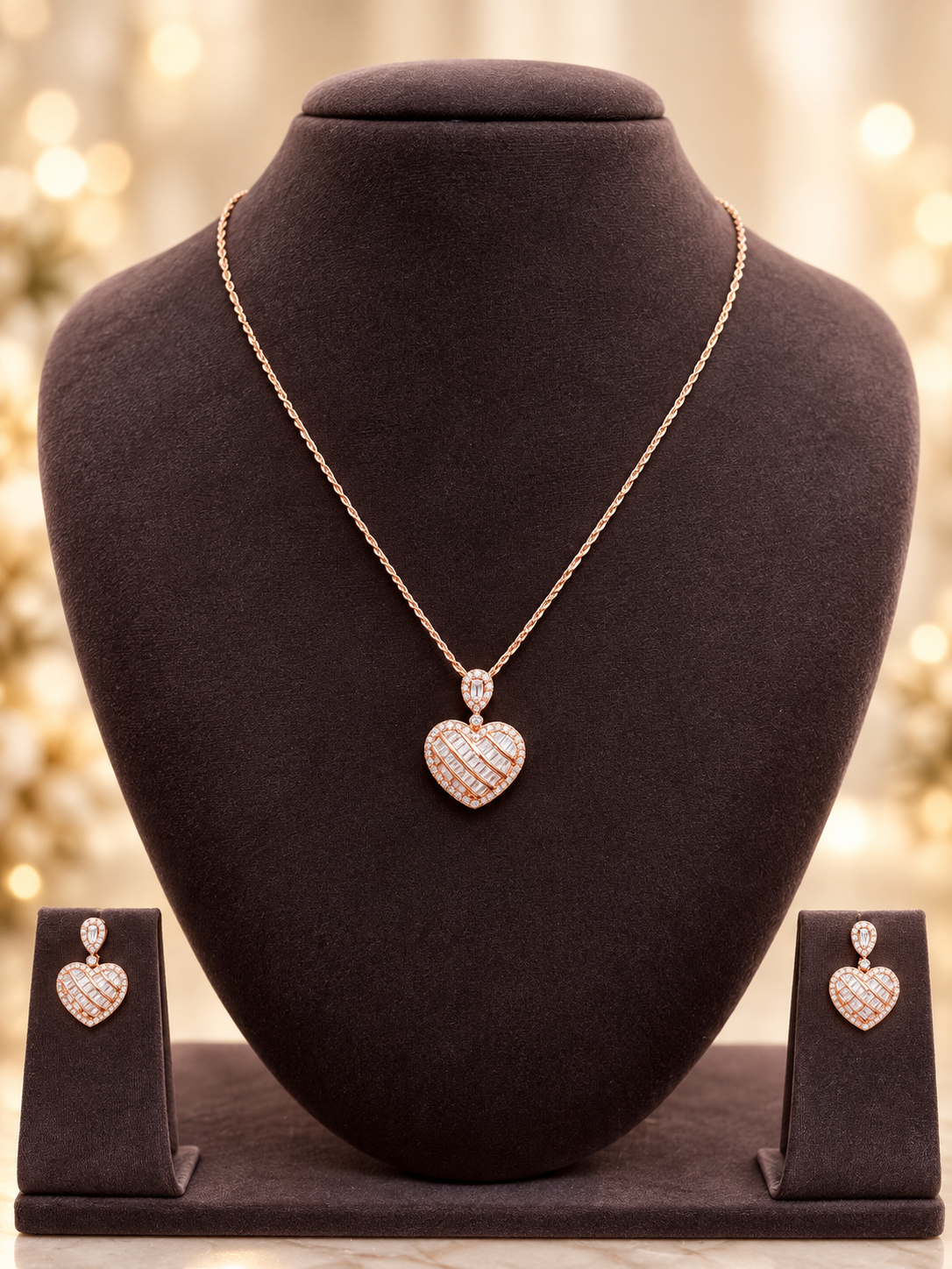 Everlasting Love Rose-Gold Heart Pendant Chain Set