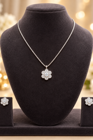 Celestial Blossom Silver-Tone Pendant Chain Set