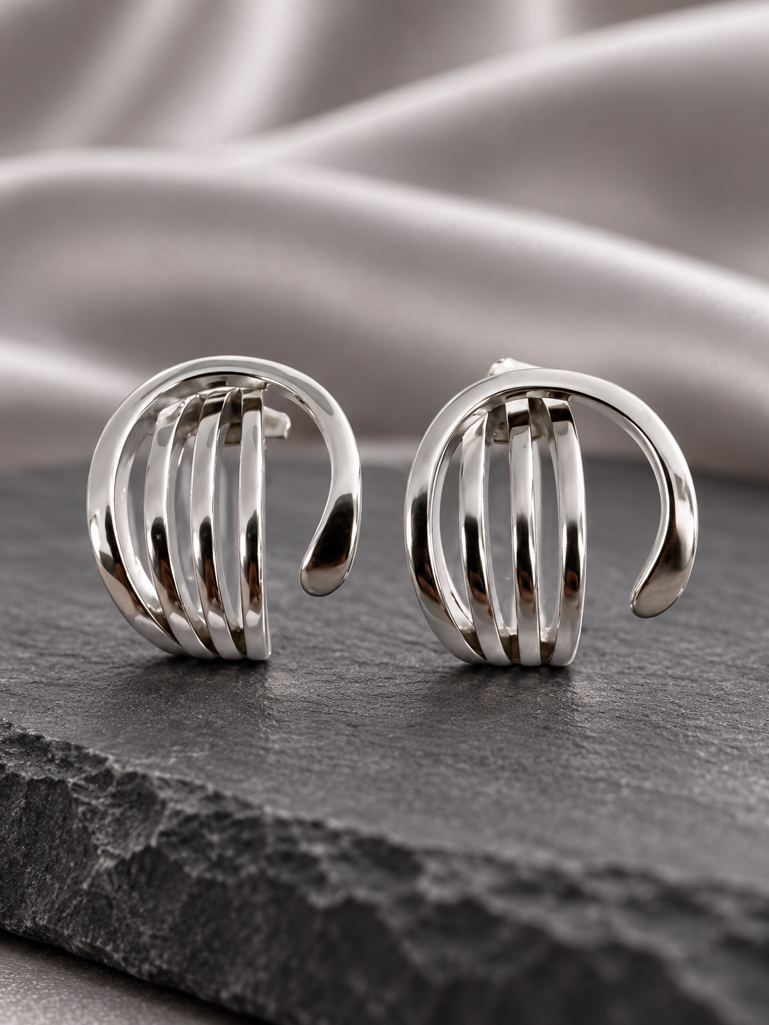Contemporary Sculpted Loop Earrings – Rose Gold & Silver Polish
