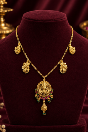 Divine Lakshmi Ruby-Emerald Temple Pendant Chain