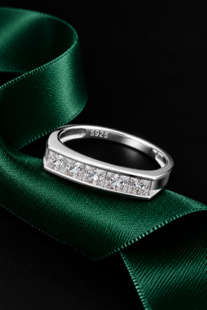 Radiant Princess-Cut Sterling Silver Band