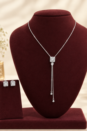 Celestial Square Solitaire Lariat Necklace Set