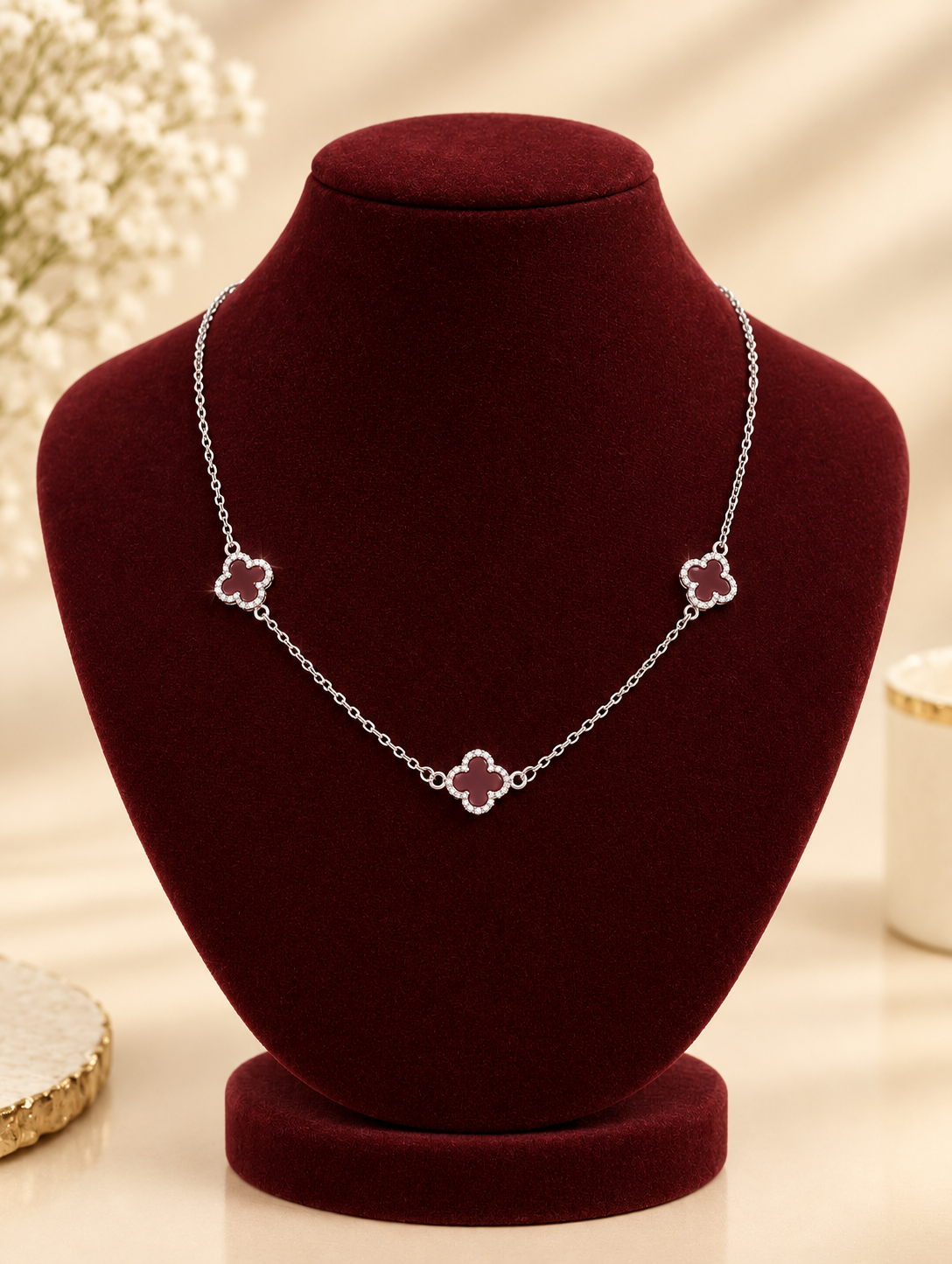 Crimson Clover Enamel White Stone Chain