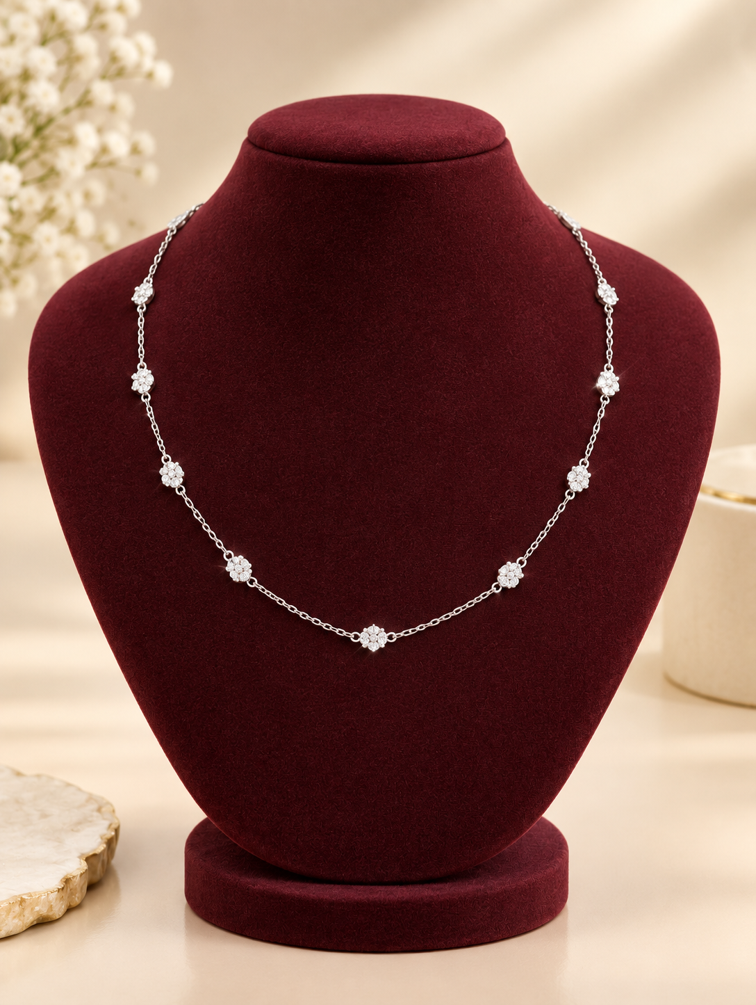 Celestial Floral White Stone Chain